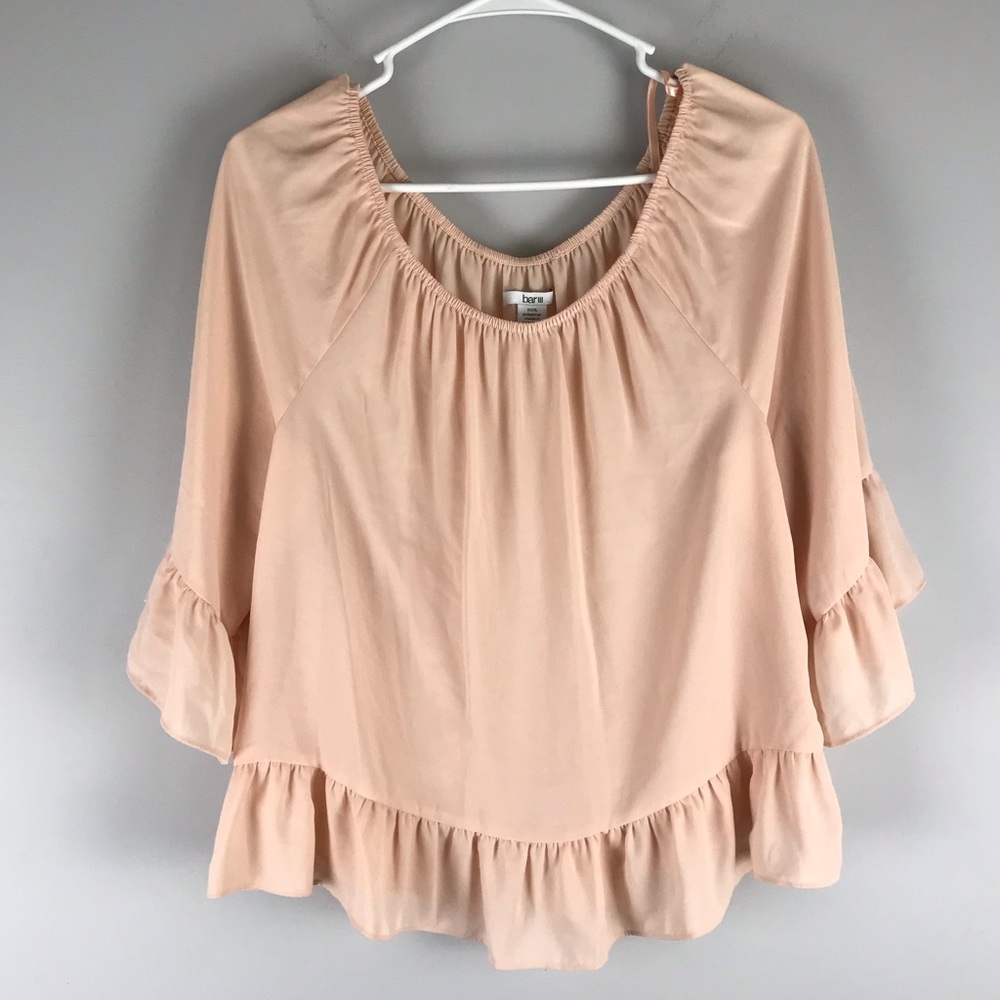 BarIII ruffle off shoulder blouse pink blush Xl